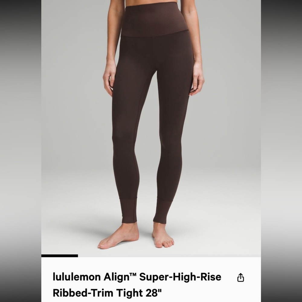 NWT lululemon Align Super High Rise Ribbed-Trim Tight 28” in Espresso - Size 6
